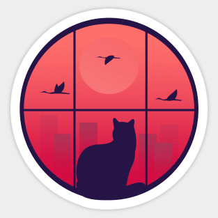 A Lonely Cat at Sunset Sticker